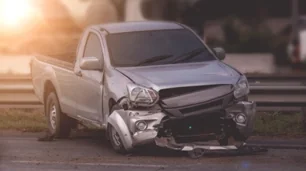 Two damaged vehicles after an intersection collision in Chicago